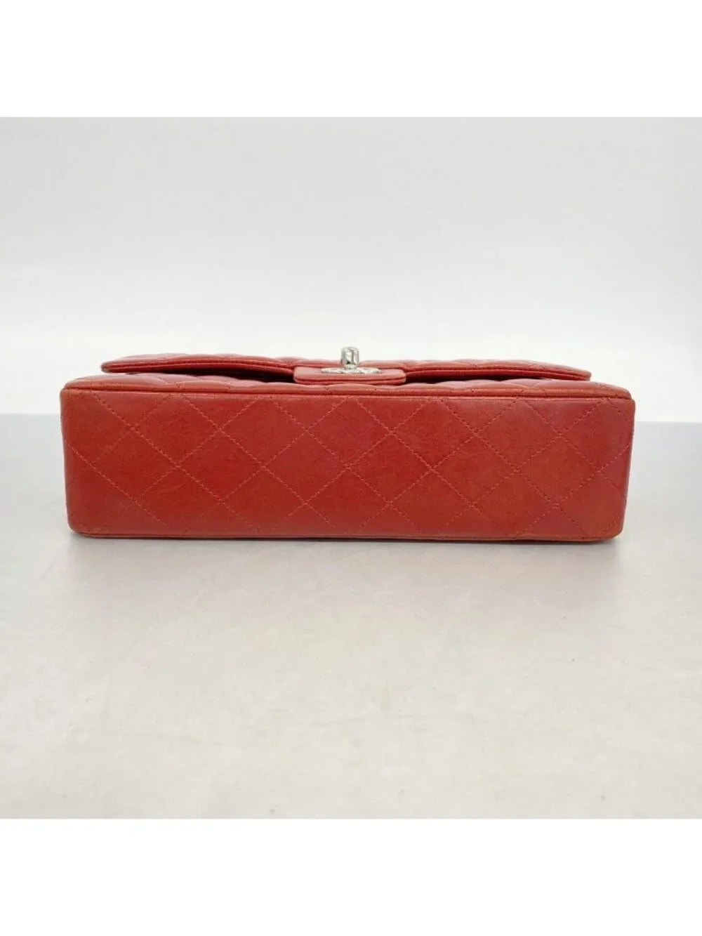 Chanel Shoulder Bag Quilted Lambskin Red Silver